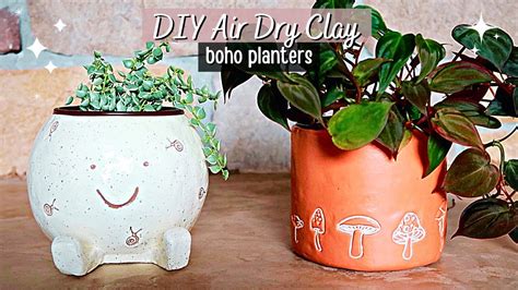 Boho Air Dry Clay Pots For Plants Mushroom Planter And Urban Outfitters Inspired Planter Youtube