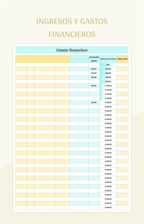 Plantilla De Formato Excel Ingresos Y Gastos Financieros Y Hoja De