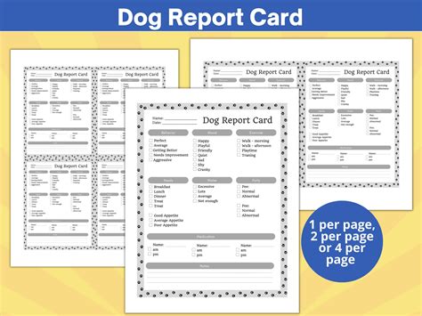 Dog Report Card Printable Doggie Daycare Daily Report Sheet Dog