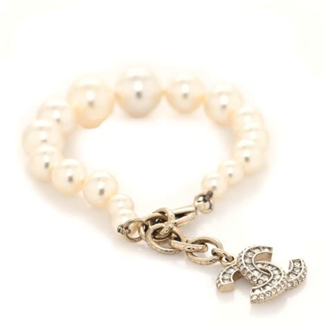 Chanel Graduated Pearl Crystal Cc Bracelet Gold Fashionphile