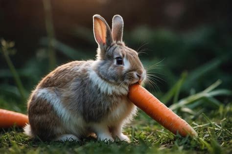 Premium Photo A Fluffy Bunny Nibbling On A Carrot