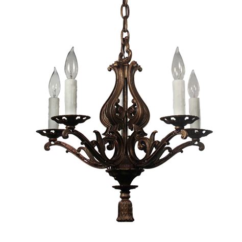 Antique Five Light Cast Iron Chandelier C1920