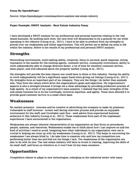 Paper Example SWOT Analysis Real Estate Industry SpeedyPaper