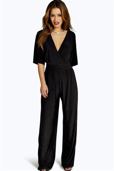 Petite Elle Wrap Front Wide Leg Jumpsuit at boohoo.com