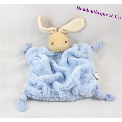 Doudou Plat Lapin Kaloo Plume Bleu Noeuds Tissus Cm Sos Doudou