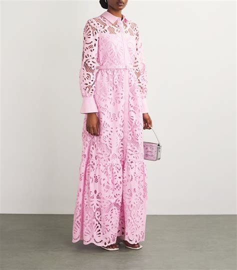 Womens Self Portrait Pink Lace Belted Maxi Shirt Dress Harrods UK