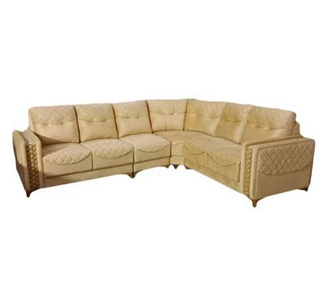 Velvet Light Yellow Seater L Shaped Sofa Without Lounger At Rs