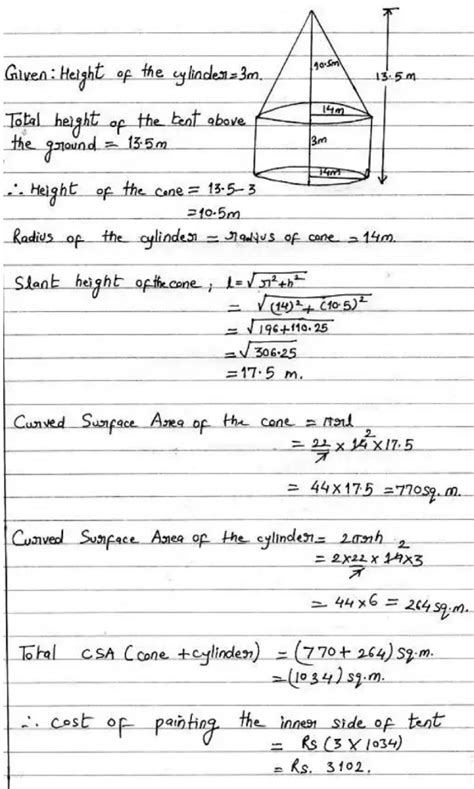 A Tent Is In The Shape Of A Right Circular Cylinder Up To A Height Of