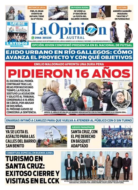 Diario La Opinión Austral tapa edición impresa del viernes 30 de