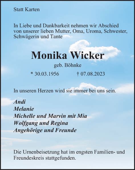 Traueranzeigen Von Monika Wicker Trauer In NRW De