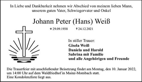 Traueranzeigen Von Johann Peter Wei Vrm Trauer De