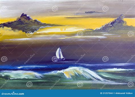 Sailing Yacht In Storm Stock Illustration Illustration Of Blue 31257044