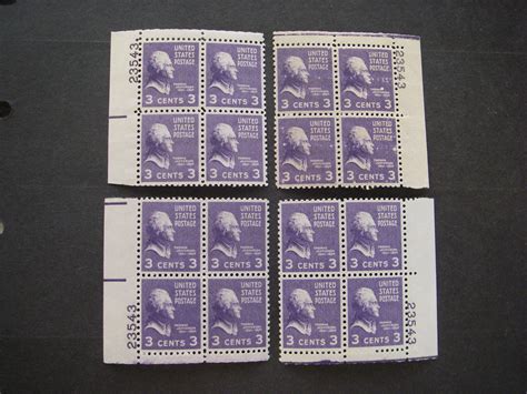 Scott 807 3c Thomas Jefferson PB4 23543 X4 Matched Set MNH Prexie