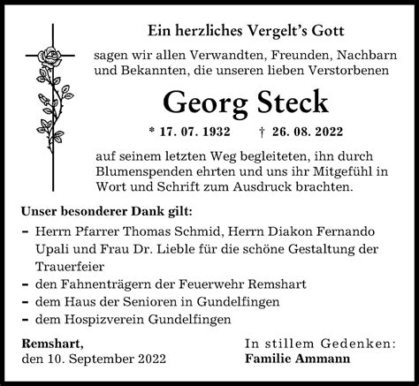 Traueranzeigen Von Georg Steck Augsburger Allgemeine Zeitung