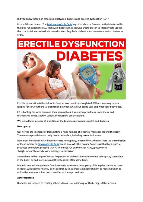 How Diabetic Patient Can Manage Erectile Dysfunction By Dr P K Gupta Sexologist In Delhi Issuu