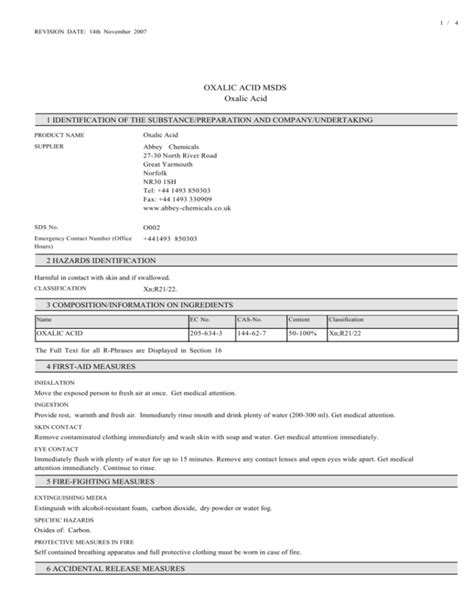 Oxalic Acid Msds