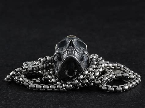 Skull And Diamond Necklace Sterling Silver Human Skull Etsy