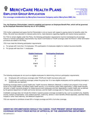 Fillable Online Employer Group Application Mercycare Health Plans Fax