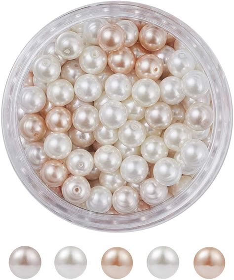 Pandahall Pink And White Theme 8mm Satin Luster Environmental Glass Pearl Beads For