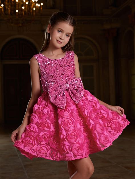 Tween Girls Cute Applique Contrast Sequin Party Dress Elonnashop