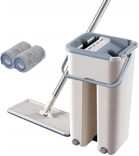 Mop With Bucket By Upc Economy Hands Free Squeeze Microfiber Flat Spin