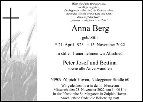 Traueranzeigen Von Anna Berg Wirtrauern