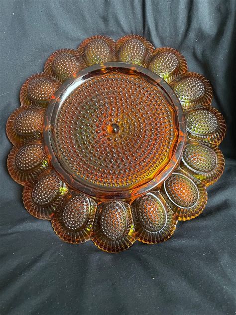 Vintage Indiana Amber Carnival Glass Hobnail Deviled Egg Etsy