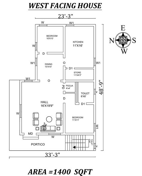 23x33 Marvelous 2bhk West Facing House Plan As Per Vastushastra Autocad Dwg And Pdf File