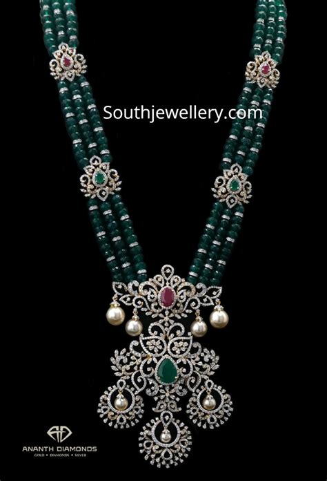 Emerald Beads And Diamond Haram Indian Jewellery Designs