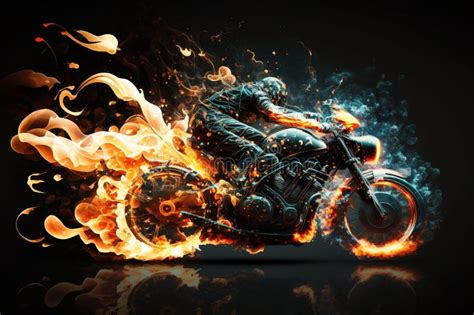 Biker On A Motorcycle Or Motorbike On Fire Rider On A Bike Or Chopper