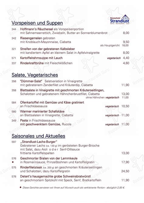 Menu Au D Mmerhotel Strandlust Restaurant Lembruch