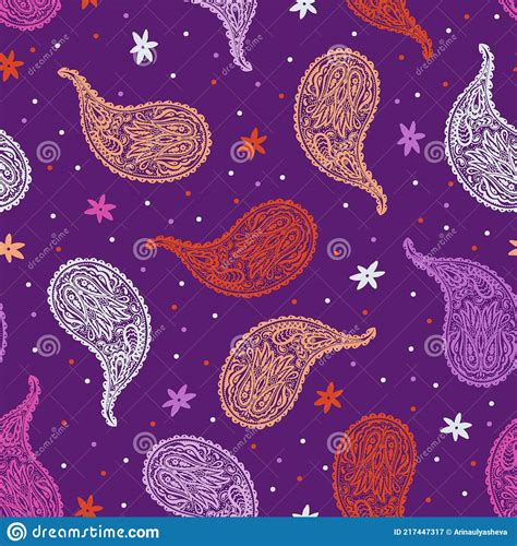 Seamless Pattern Paisley Ornament Folk Flower Floral Motif Rustic