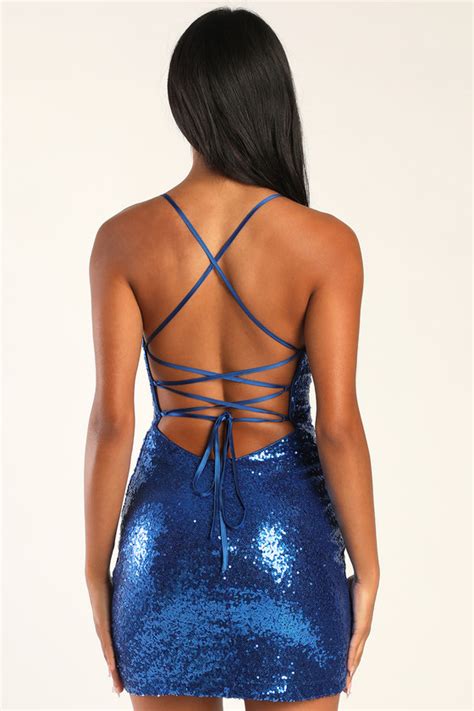 Blue Sequin Dress Lace Up Mini Dress Sequin Bodycon Dress Lulus