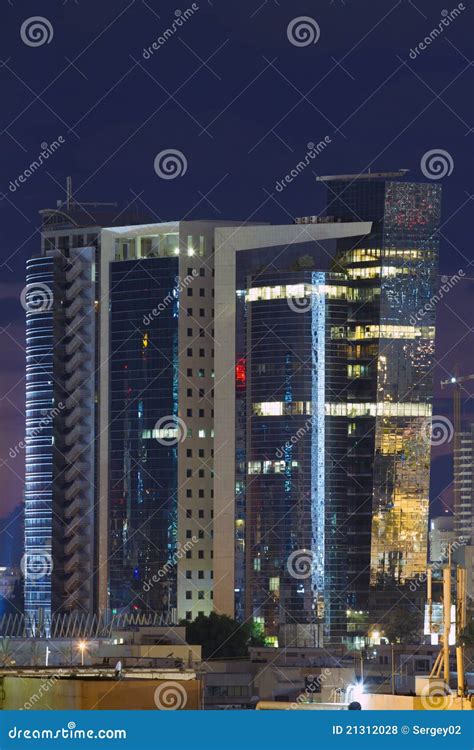 Tel Aviv Skyscrapers At Night Stock Photo Image Of Downtown City