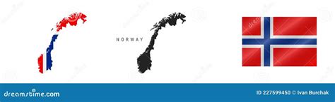 Norway Detailed Flag Map Detailed Silhouette Waving Flag Vector