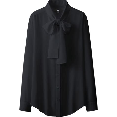 Lyst Uniqlo Rayon Bow Tie Long Sleeve Blouse In Black