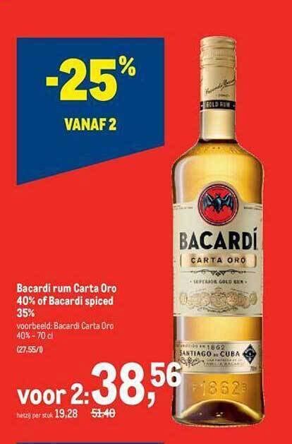 Bacardi Rum Carta Oro 40 Of Bacardi Spiced 35 Promotie Bij Makro