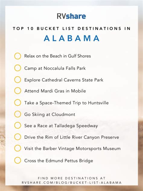 Top Bucket List Destinations In Alabama Rvshare