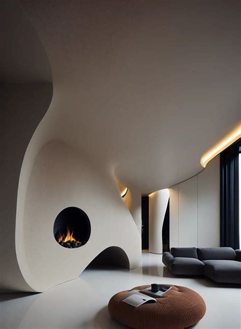 Futuristic Design Living Room And Fireplace In 2024 Futuristic Design