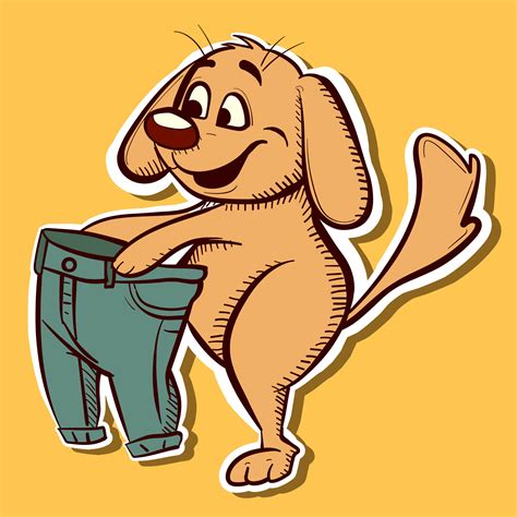 Digital Illustration Of A Yellow Dog Putting On A Pair Of Pants Vector