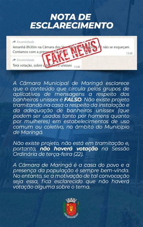 Câmara de Maringá desmente fake sobre projeto de banheiro unissex O