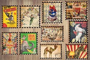 Faux Vintage Circus Stamps Graphic By NiftyCraftyHouse Creative Fabrica