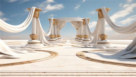 Premium Ai Image A Scene Of A Building With Columns And Curtains