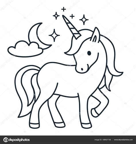 Lindo Unicornio Simple Vector De Dibujos Animados Para Colorear