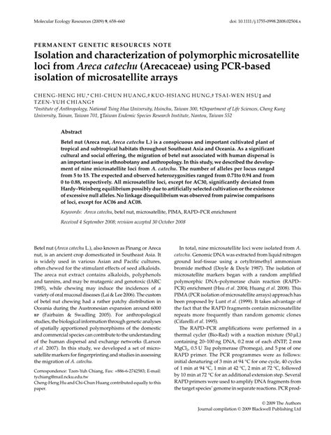 PDF Isolation And Characterization Of Polymorphic Microsatellite Loci