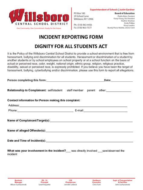 Fillable Online INCIDENT REPORTING FORM DIGNITY FOR ALL Fax Email