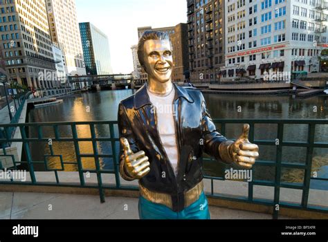 Statue of Fonzie from the hit TV series "Happy Days" on riverwalk of ...