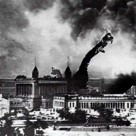 Ww 2 Photo Of Godzilla Destroying The Reichstag Stable Diffusion