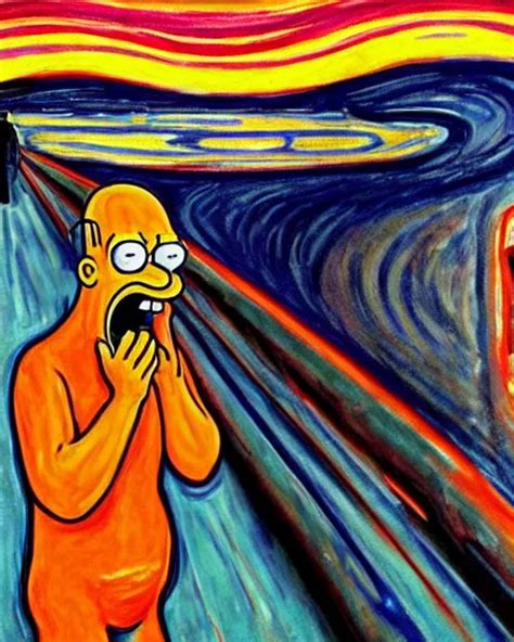 A Painting Of Homer Simpson In The Scream By Edvard Stable Diffusion