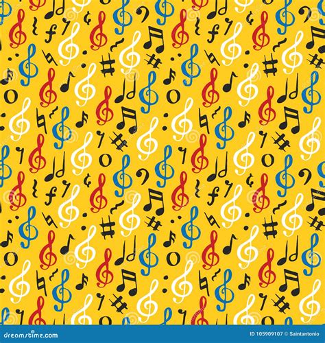 Music Note Seamless Pattern Vector Illustration Hand Drawn Sketched